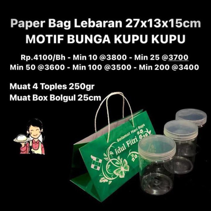 

Flashshow Paper Bag Lebaran Hijau Uk 27x13x15cm Muat 4 Toples 250gram
