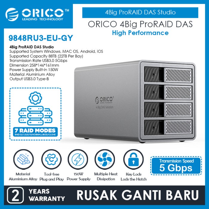 KODE B ORICO 4Big Pro RAID DAS Studio 4 Bay MultiBay HDD Enclosure SSD Enclosure Station Security