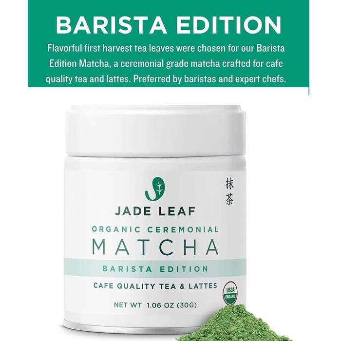 

Jade Leaf Organic Ceremonial Grade Matcha Green Tea Powder Barista