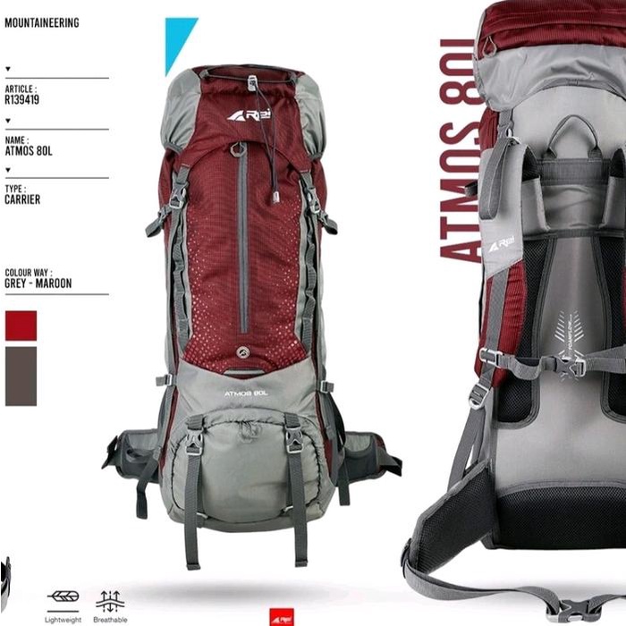 tas gunung original arei Atmos 80L dapat raincover arei outdoorgear