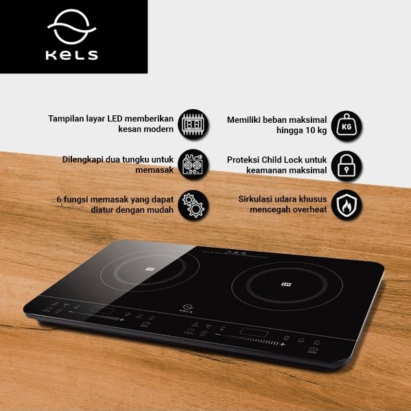 Kompor Double Induksi Listrik Portable 2 Tungku 6 Fungsi Kels Terron