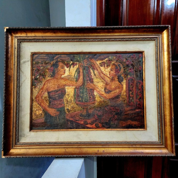 Lukisan Le Mayeur 1953. Dua Gadis Bali Menata Buah. 46Cmx66Cm