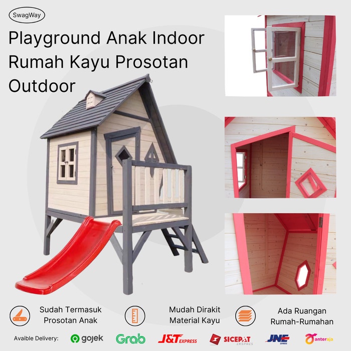 Playground Anak Rumah Outdoor Indoor Perosotan Kayu Wood
