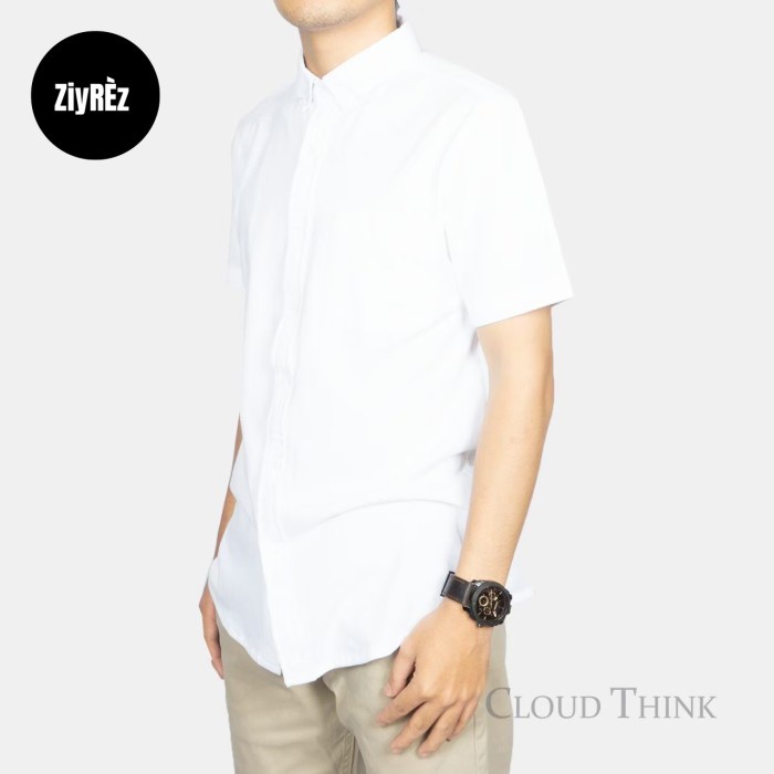 CUCI GUDANG Kemeja Putih Pria Lengan Pendek Bahan Cotton Pique Tebal Original Kemeja Polos