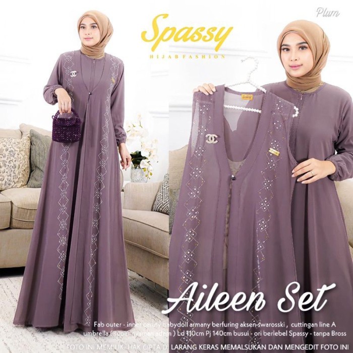 Terlaris Baju Gamis Wanita Muslim Aileen Set Maxy Inner Outer Rompi Setelan Ibu Best Seller