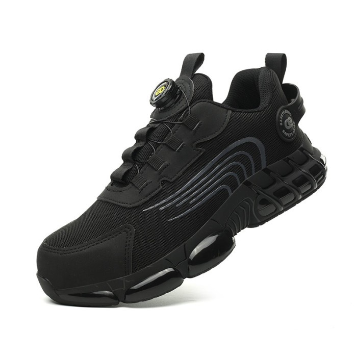 Ready Sepatu Safety Tactikal Tali Putar Ujung Besi Hitam Casual Aeiso