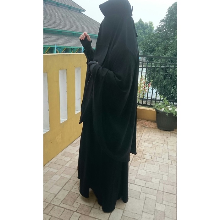 Gamis Set Cadar Bahan Jet Black Halus