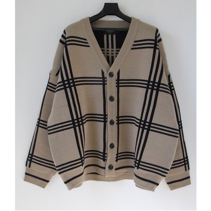 Cardigan Rajut Pria Big Size Knit Oversize Motif Kotak Garis