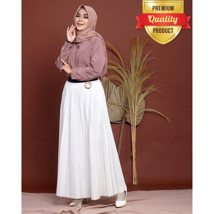 Rok Plisket Umbrella Ring Velvet Premium Import - Putih