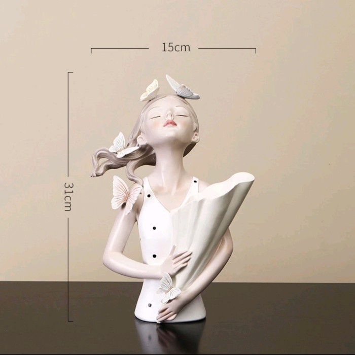 Ornament Pajangan Meja Vas Bunga Gadis Kupu Kupu Skandinavia Resin