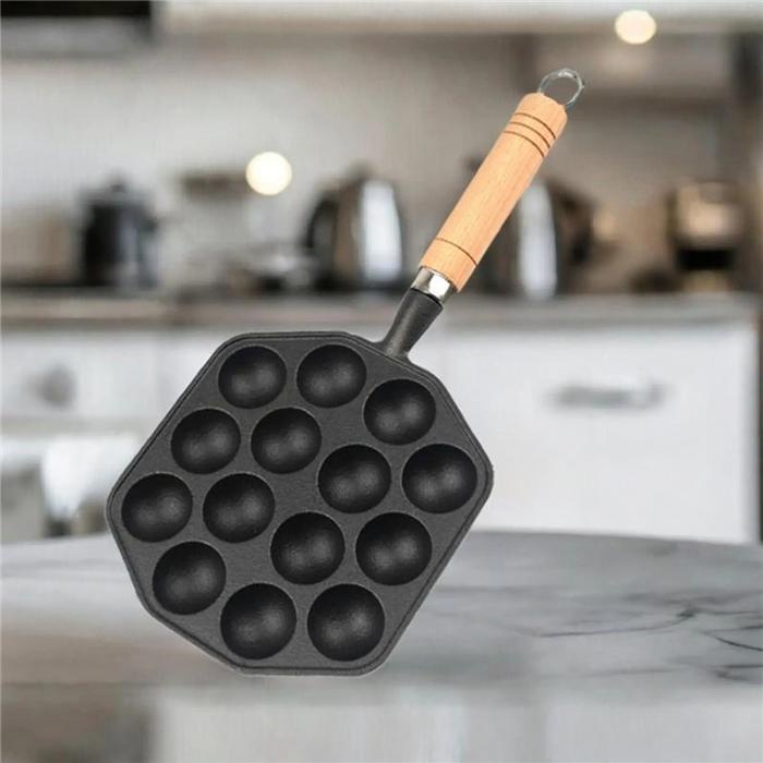 COD CETAKAN TAKOYAKI 14 LUBANG PEGANGAN KAYU PENGGUNAAN RUMAH TANGGA NO-STICK BAKING TRAY CETAKAN