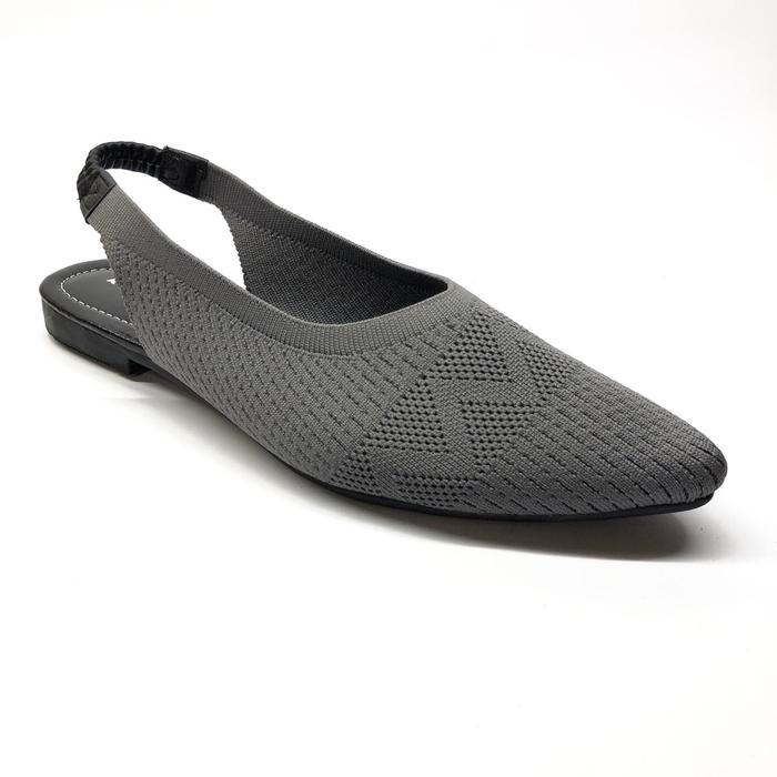 Kayzineva Ac-19 Flat Shoes Hitam Rajut Wanita Pansus Tali Belakang Hitam