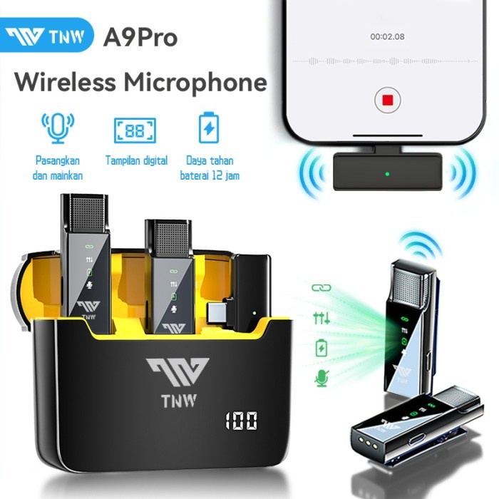 Microphone Wireless TNW A9 Pro A8 Pro - Mic Wireless Clip On - Microphone Youtuber Suara Jernih Mic