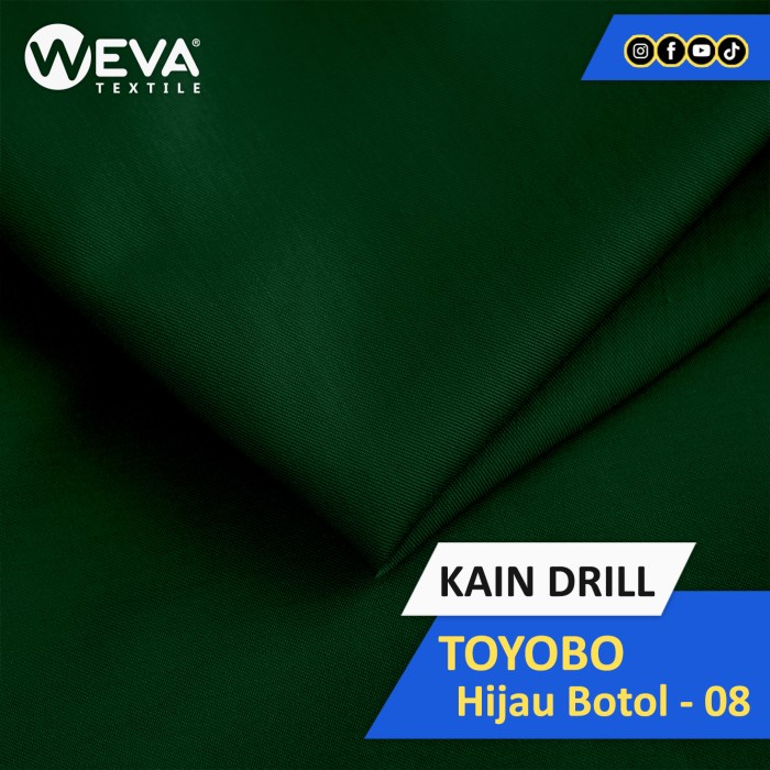 HEMAT Bahan Kain Toyobo Hijau Botol 08 - Kain Kemeja - Kain Drill Murah