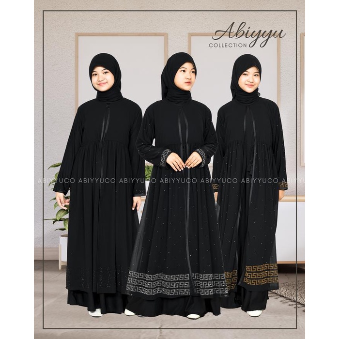 BIG SALE Abiyyuco TA9060A Abaya Turki Hitam Anak Perempuan Baju Gamis Turkey Remaja Tanggung Bahan