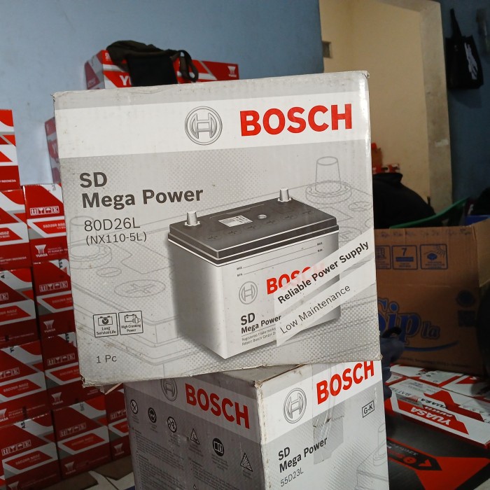 Ready Aki basah mobil 80D26L Bosch Mega Power