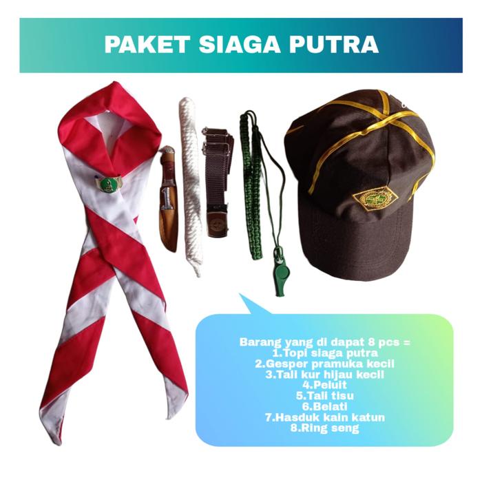 Paket Atribut Pramuka Sd Siaga Putra/Putri Lengkap: Topi, Hasduk, Ring Hasduk, Gesper, Tali Pramuka,