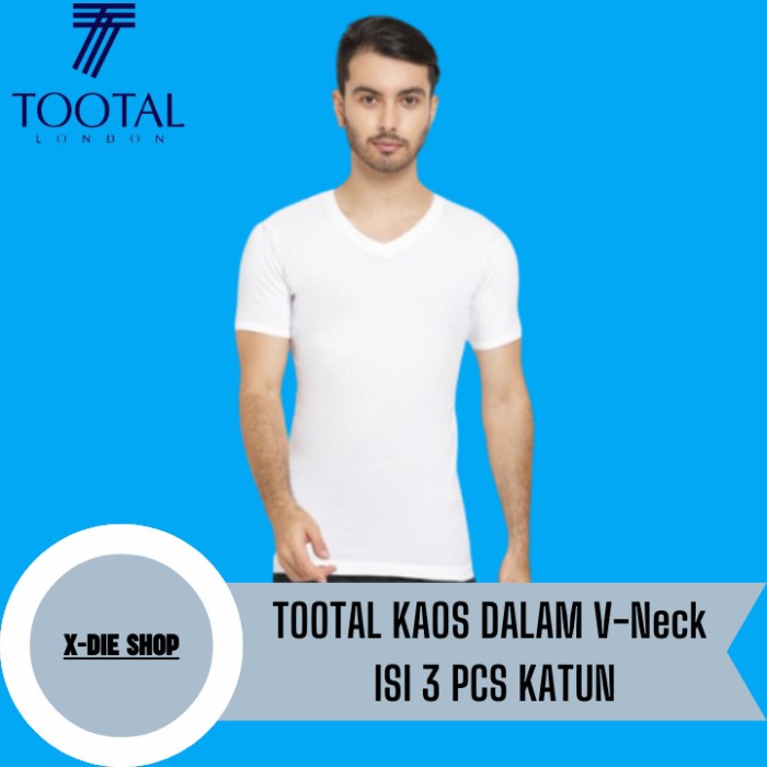Kaos Dalam TOOTAL V Neck Isi 3 PCS Putih Bahan Katun Oblong Pria