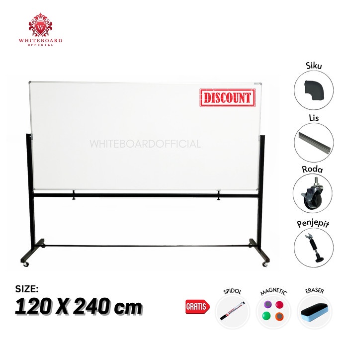

Whiteboard Magnet Standing / Papan Tulis Standing 120 x 240 cm / Sakana