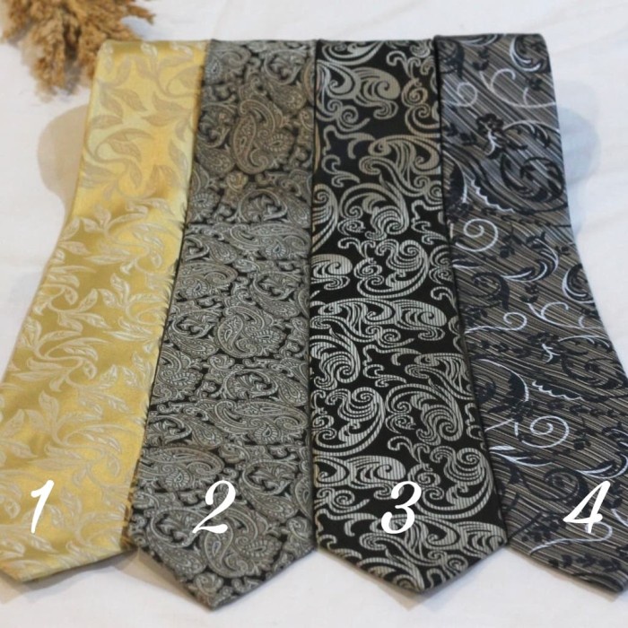 Dasi motif batik EMAS GOLD HITAM PUTIH ROYAL import LUXURY SIAP PAKAI