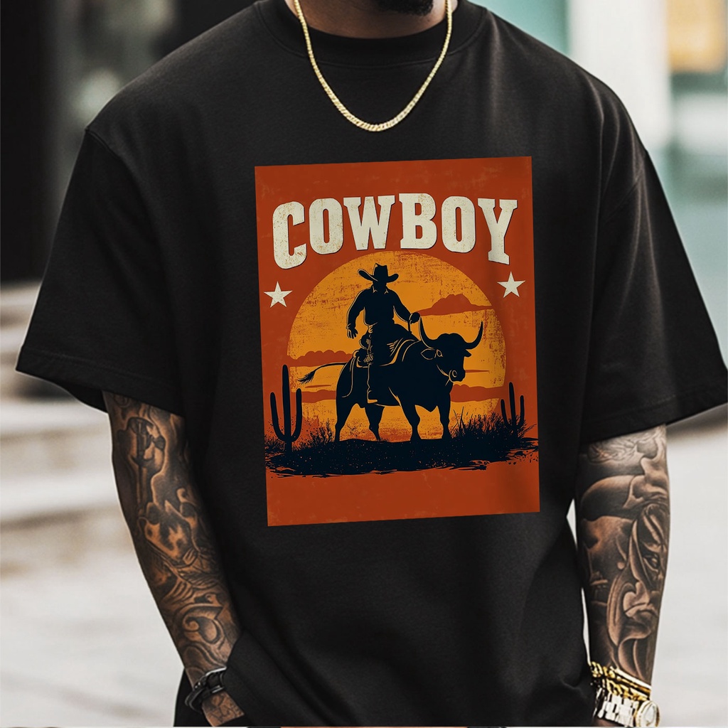 TenangMurah Kaos Oversize Wanita Baju ︱kaos lucu wanita︱Cowboy di Atas Banteng