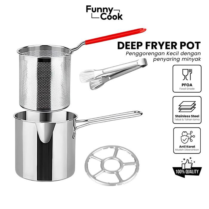 [GRATIS TATAKAN] Funnycook 4 in 1 Mini Deep Fryer Panci Penggorengan Kentang Saringan Minyak dan