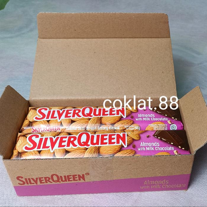 

terbaru !!! cokelat silverqueen 55 gram 1 box 10 pcs ex 58 gram, coklat silver queen isi 10