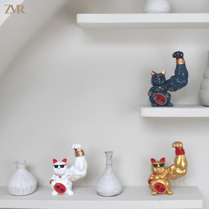 [ZEVER] Muscle Lucky Cat Patung Pajangan Kucing Hoki Dekorasi Toko Hiasan Bawa Hoki Kucing Berotot