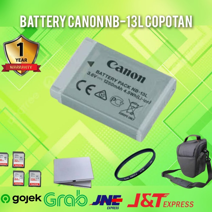BATTERY CANON NB-13L NB13L ORIGINAL FR G7X MARK II G7X G5X G9X G9X II Kode 212