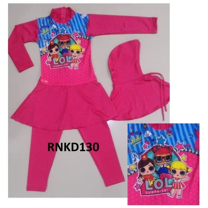 SENSASI BARU BAJU RENANG ANAK MUSLIM LOL PINK - UKURAN M, L, XL BNM