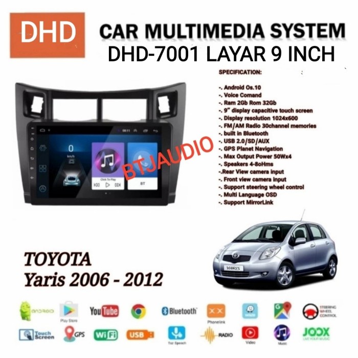 BISA GOSEND HEAD UNIT TAPE TV MOBIL ANDROID LAYAR 9" TOYOTA YARIS BAKPAO 2006-2012