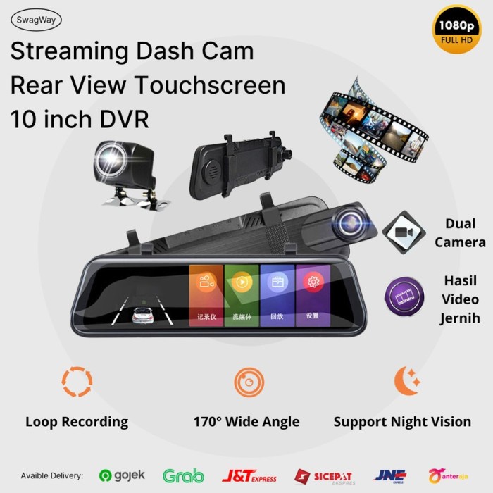 BISA GOSEND KACA SPION LCD KAMERA MUNDUR PARKIR MOBIL REKAM 10 INCH TOUCHSCREEN TERMURAH