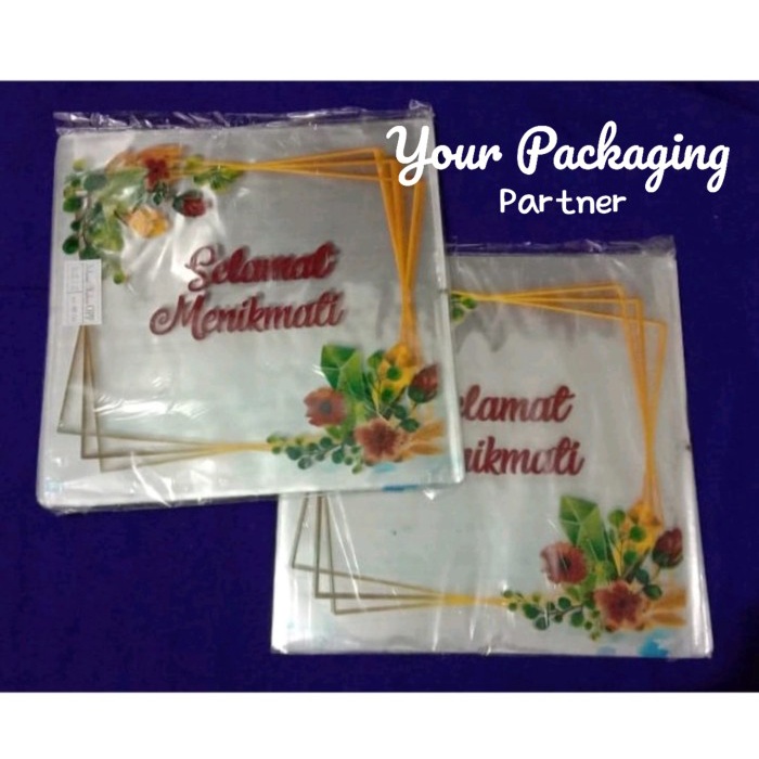 TERPERCAYA Plastik Selamat Menikmati / Selamat Makan / Tutupan Nasi Kotak 18x18