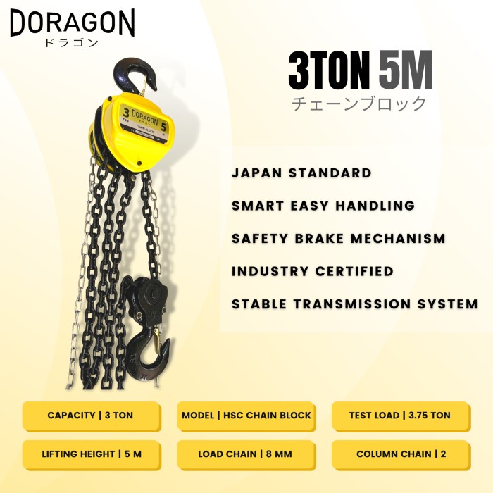 DORAGON Chain Block 3 Ton 5 Meter Takel 3T x 5M Katrol Kerekan Hoist