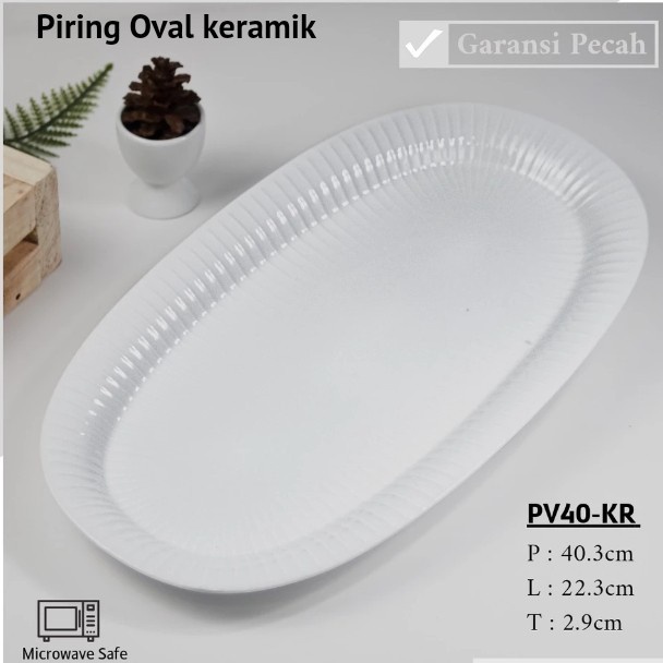 Piring saji oval keramik 40cm PV40-KR 1pcs polos by Indo keramik