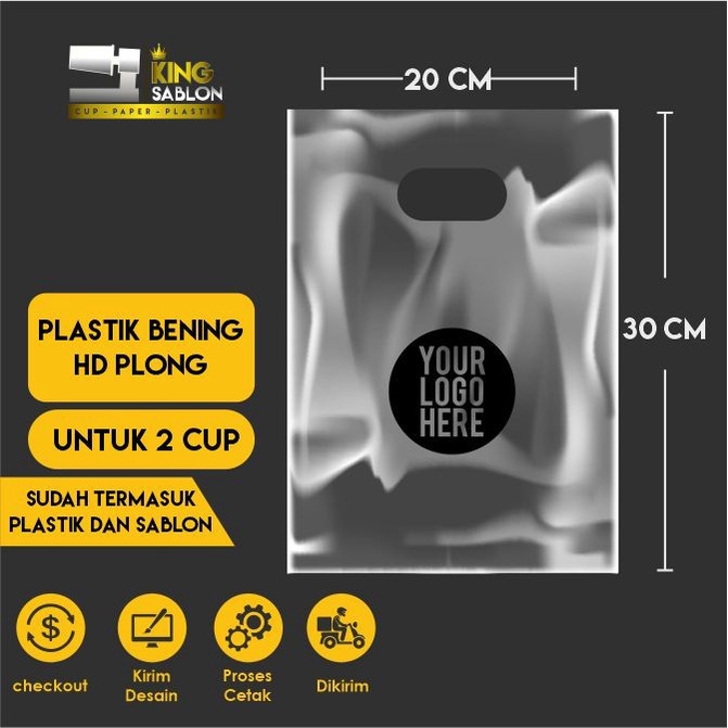 MURAH sablon plastik hd plong bening 20x30 untuk 2 cup samping