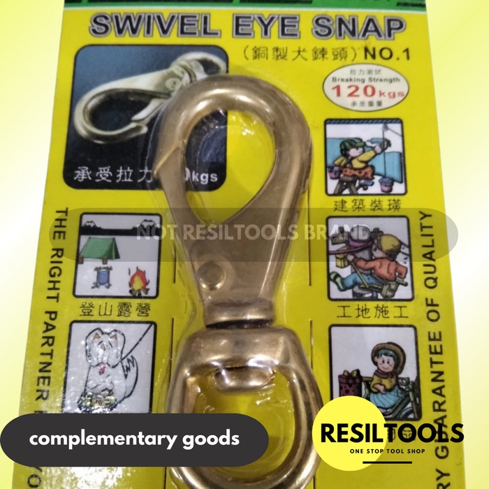 Swivel Eye Snap Kuningan No 1 Kekuatan 120 kg Sling Hook Anti Karat Pengait Rantai Wire Rope Tali