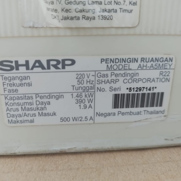 Body Cover Casing Indoor AC 1/2 PK Sharp Thailand AH-A5MEY Original Bekas