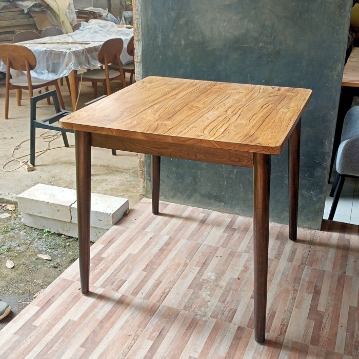 PREMIUM Meja cafe 80x80x75cm, kayu jati solid, meja makan knockdown finishing