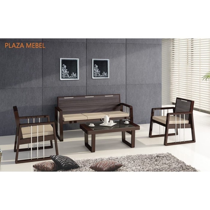 PREMIUM Kursi tamu / sofa kayu minimalis Siantano 311 (2) + meja tamu