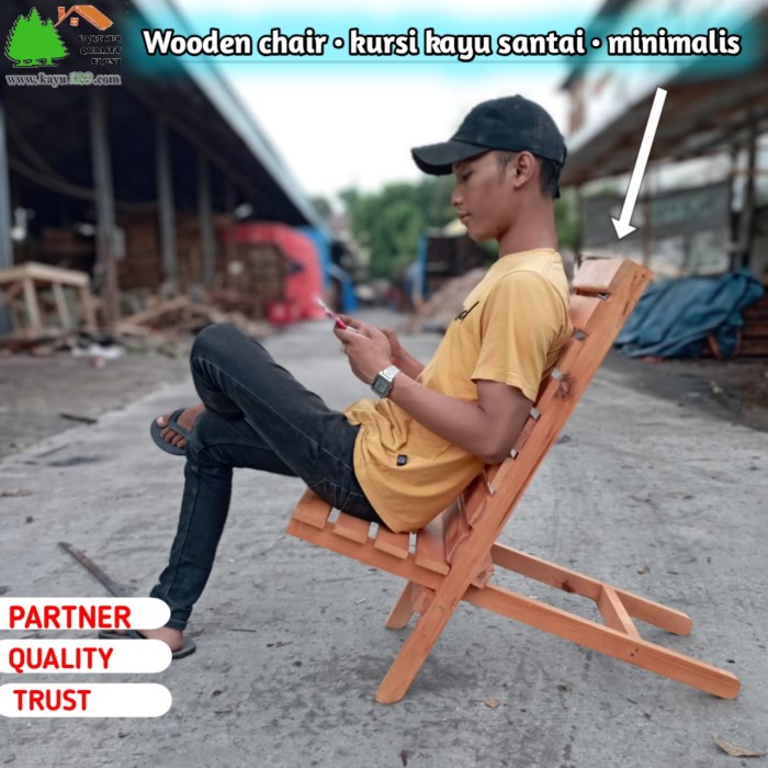 PREMIUM Kursi Lipat portable autdoor camping Kursi kayu pantai - kayu mahoni
