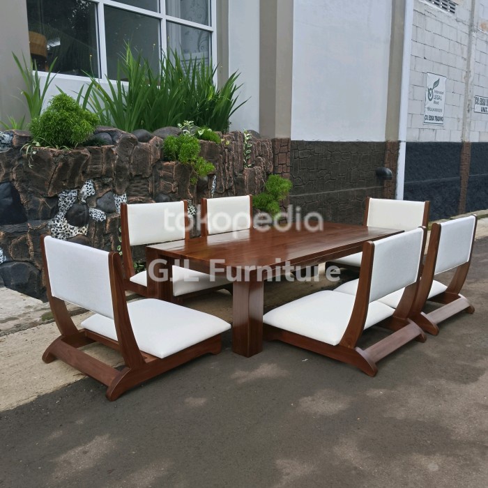 PREMIUM Meja Makan Lesehan Kursi 6 Kayu Jati Minimalis