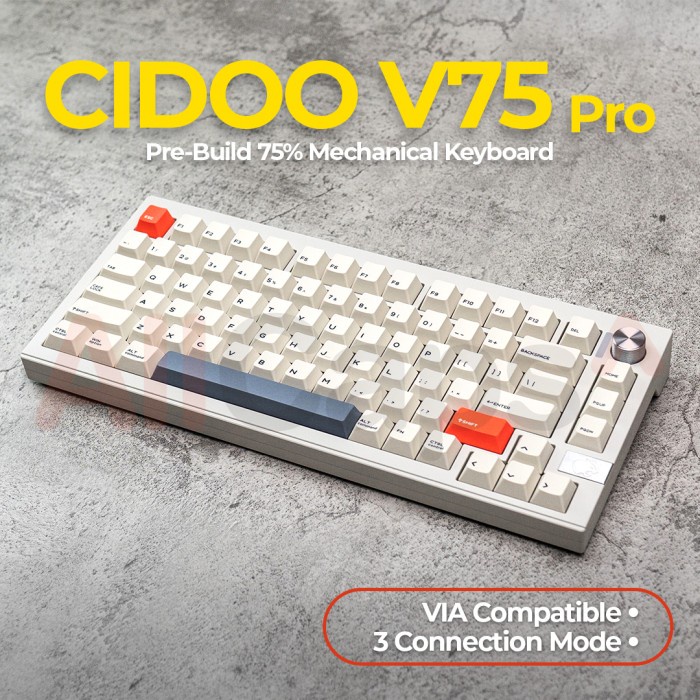 TERBARU CIDOO V75 - Pre-built 75% 81 keys Hotswappable Mechanical Keyboard