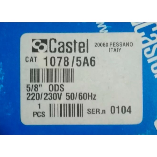 Selenoid Solenoid Valve 5/8 ODS Model Las Castel Italy CAT-1078 5A6
