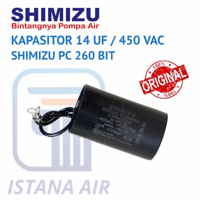 TERLARIS KAPASITOR POMPA AIR SHIMIZU 14uf / 450vac UNTUK JETPUMP PC 260 BIT