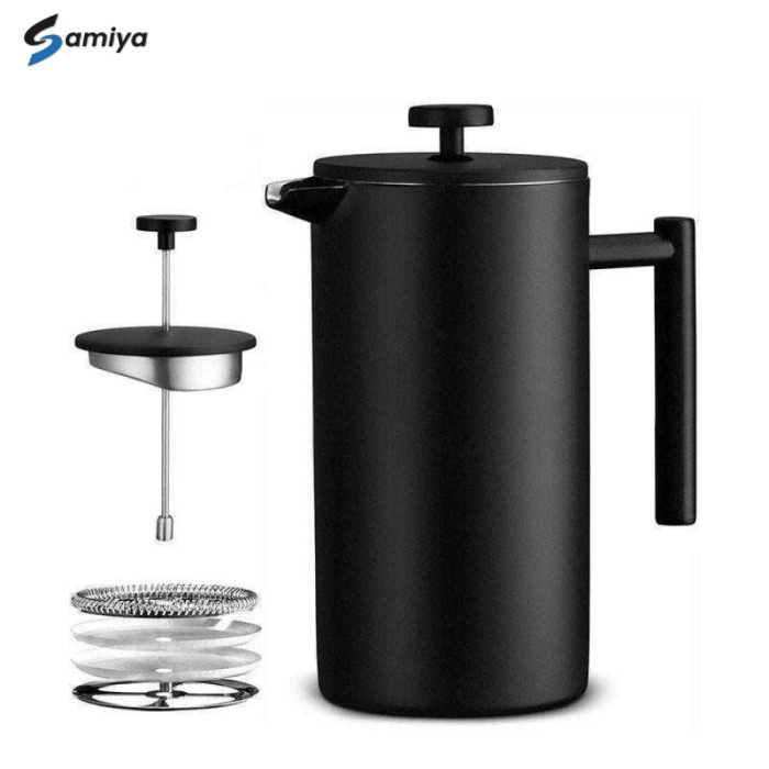 

french press kopi teh plunger stainless black teflon coffee tea maker