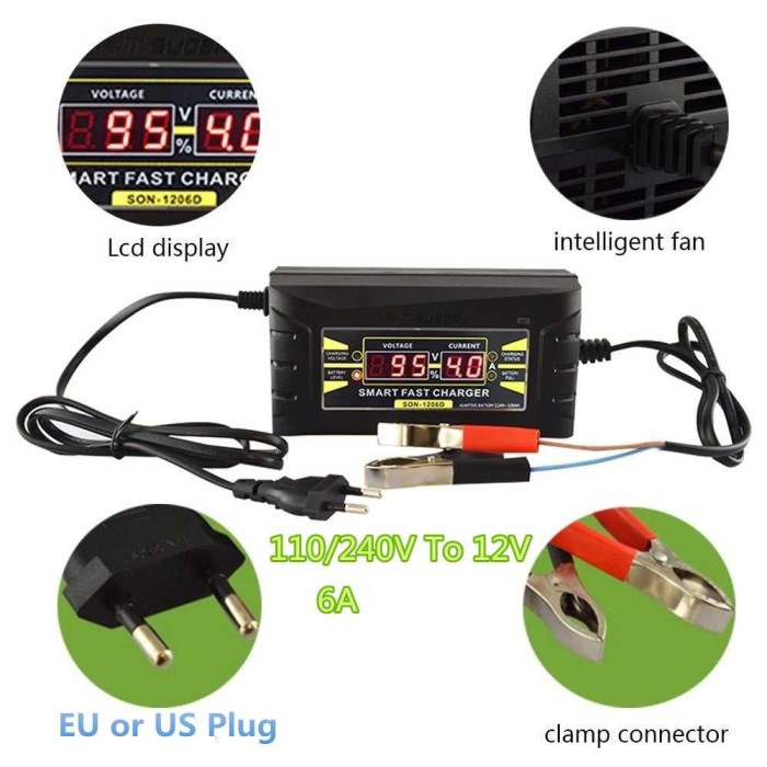 Grosir Charger Aki Motor Mobil 12V/6A Cas Accu Upto 100Ah Smart Otomatis