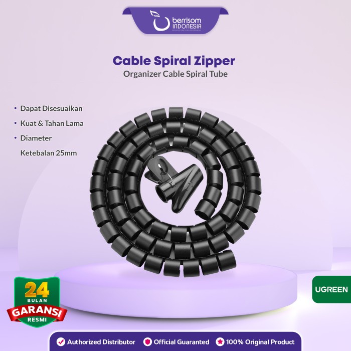 

UGREEN 30818 Spiral Cable Tube Zipper Organizer Pelindung Kabel PC Komputer Pipa Perapih Jaringan