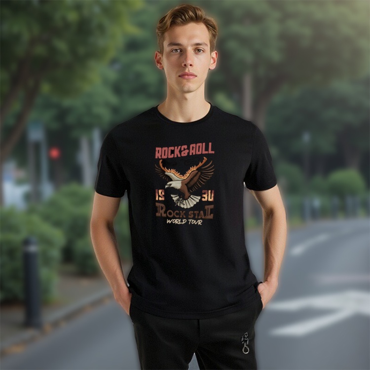 【Free Shipping】 baju wanita murah Eagle Rock and Roll T shirt Vintage Print Lapisan Antibacterial