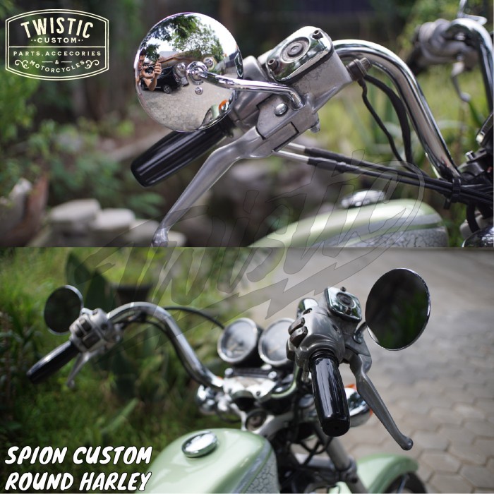 Spion Bulat Custom Round Motor Harley Davidson Sportster Dyna Softail Chopper Classic Retro